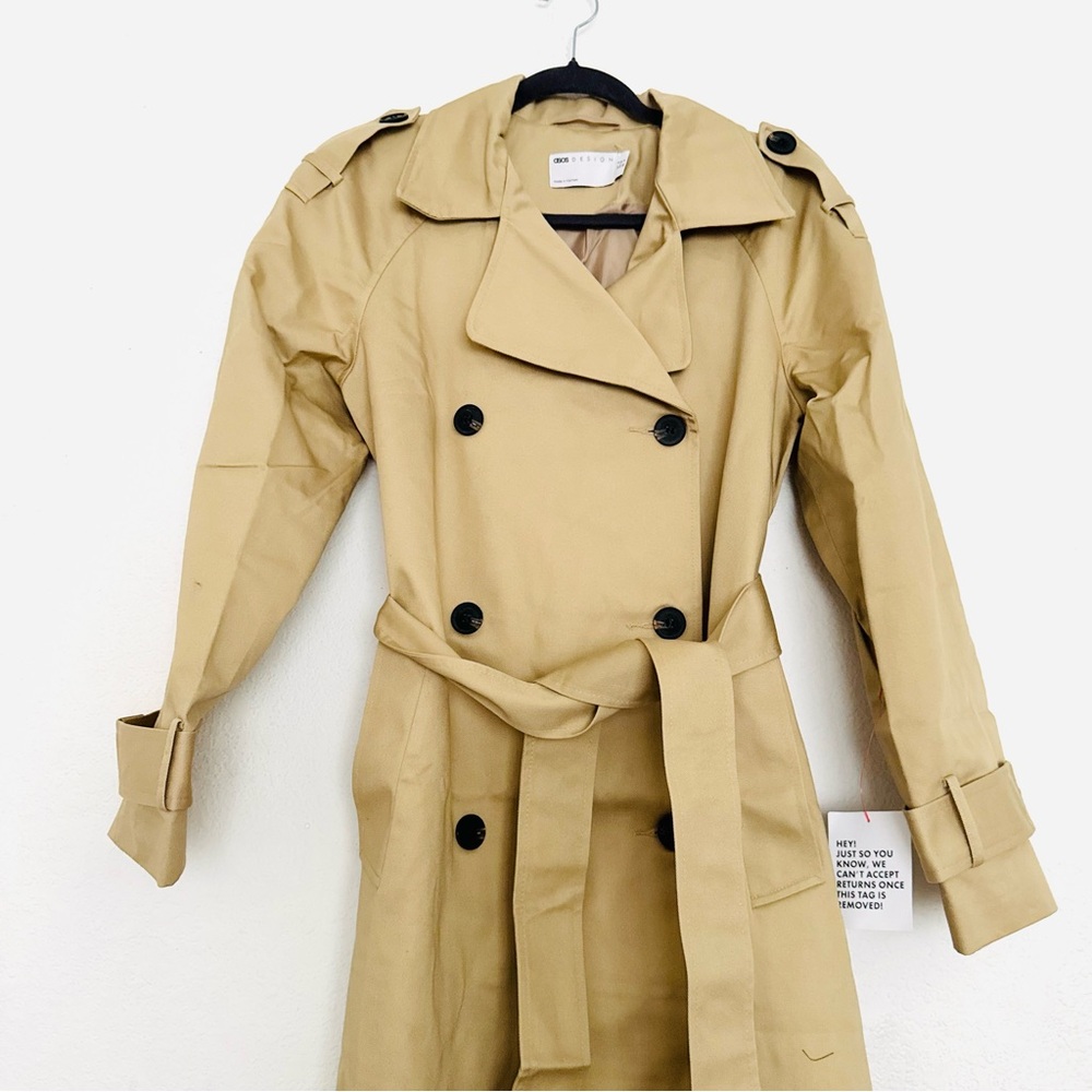 ASOS DESIGN Longline Trenchcoat in Khaki Size 8 Tall - Picture 9 of 16